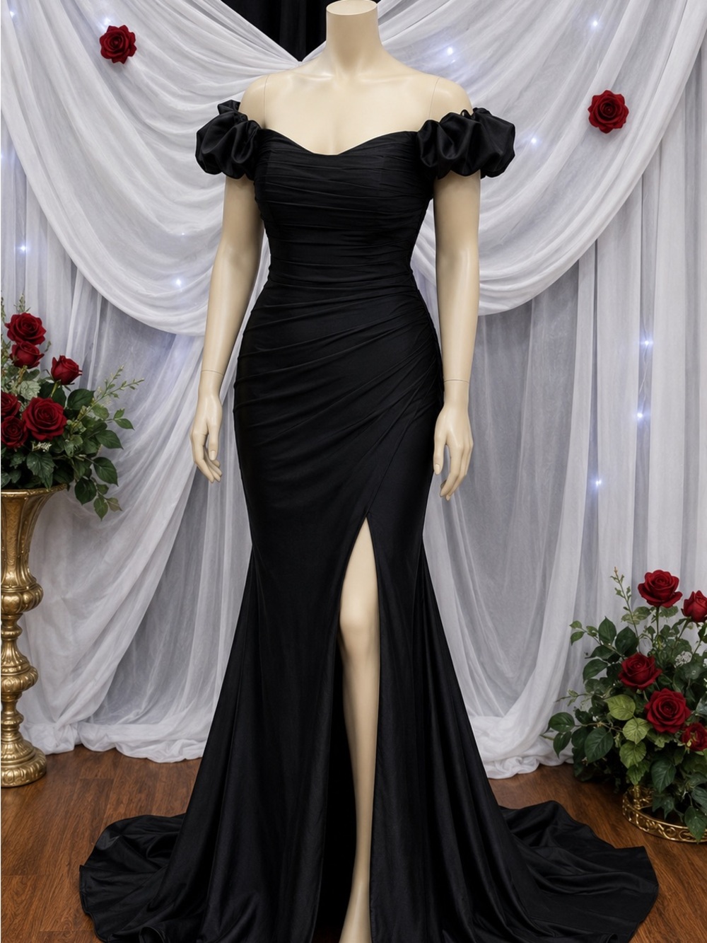 Elegant Black Off-Shoulder Evening Gown